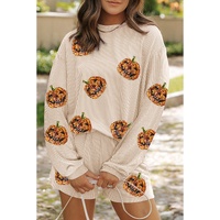 Parchment Halloween Sequin Pumpkin Corded Two Piece Shorts Set - L thumbnail