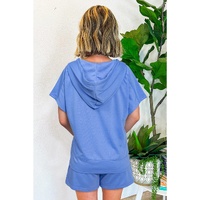 Sky Blue Casual Zipped Short Sleeve Hoodie and Shorts Set - L thumbnail