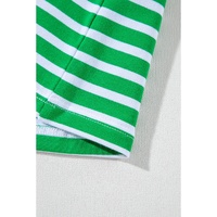 Dark Green Striped Cap Sleeve Tee and Shorts Set - L thumbnail