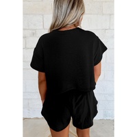 Black 2pcs Cropped Tee and Ruffle High Waist Skort Set - S thumbnail