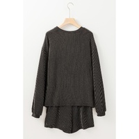 Carbon Grey XOXO Heart Patched Pattern Long Sleeve Corded Shorts Set - M thumbnail