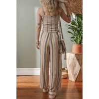 Multicolour Vertical Striped Smocked Cami Top Wide Leg Pants Set - XL thumbnail