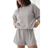 Gray Solid Color Loose Tee 2 Piece Shorts Set - L thumbnail