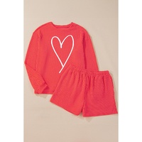 Gold Flame Heart Shape Graphic Corded Pullover and Shorts Outfit - S thumbnail