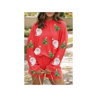 Gold Flame Sequined Christmas Tree Santa Claus Graphic Corded 2pcs Outfit - 2XL thumbnail