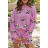 Phalaenopsis Mardi Gras Fleur de Lis Patched Corded Long Sleeve Top and Shorts - S thumbnail
