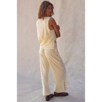 Beige Solid Color Tank Top and Smocked Waist Pants Set - XL thumbnail