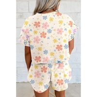 Apricot Floral Print Crop Top Wide Leg Short Set - M thumbnail