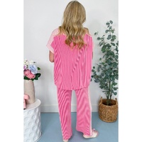 Sachet Pink 2-tone Colorblock Patchwork Corded 2pcs Outfit - M thumbnail