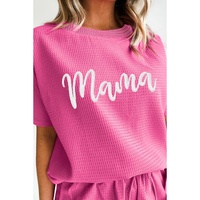 Rose Red Waffle mama Embroidered Tee and Drawstring Shorts - L thumbnail