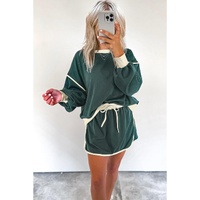 Evergreen Color Contrast Loose Pullover and Lace-up Waist Skort Set - S thumbnail
