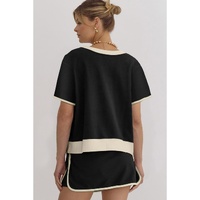 Black Colorblock Edge Drop Shoulder T Shirt and Skort 2Pcs Set - XL thumbnail