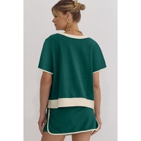Evergreen Colorblock Edge Drop Shoulder T Shirt and Skirt 2Pcs Set - L thumbnail