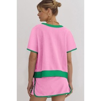 Bonbon Colorblock Edge Drop Shoulder T Shirt and Skort 2Pcs Set - M thumbnail