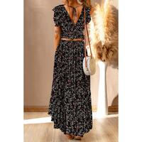 Azura Exchange Floral Ruffled Crop Top and Maxi Skirt Set - M thumbnail