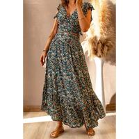 Azura Exchange Floral Ruffled Crop Top and Maxi Skirt Set - L thumbnail