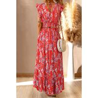 Azura Exchange Floral Ruffled Crop Top and Maxi Skirt Set - S thumbnail