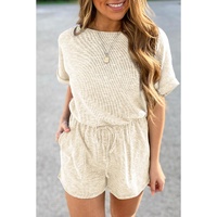 Azura Exchange Beige Ribbed Elastic Waist Romper - L thumbnail