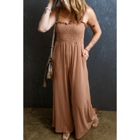 Dusty Pink Ruffled Shirred Wide Leg Sleeveless Jumpsuit - L thumbnail