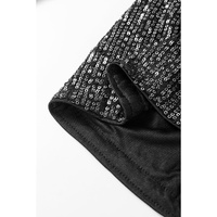 Black Sequined V Neck Wrapped Long Sleeve Romper - XL thumbnail