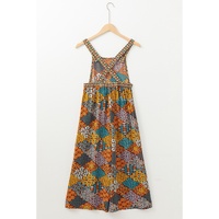 Multicolour Boho Floral Print Crossed Straps Ankle-length Jumpsuit - L thumbnail