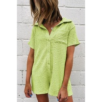 Meadow Mist Green Textured Short Sleeve Patched Pocket Buttoned Shirt Romper - L thumbnail