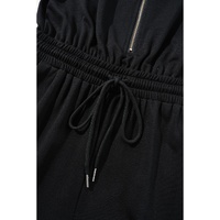 Black Zipper Flutter Sleeve Drawstring High Waist Jumpsuit - S thumbnail