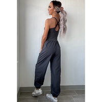 Carbon Grey Back Crossed Straps Hollow Out Jogger Jumpsuit - L thumbnail