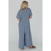Beau Blue Half Placket Chest Pockets Short Sleeve Wide Leg Jumpsuit - L thumbnail