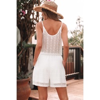 White Lace Spaghetti Strap V Neck Loose Fit Romper - L thumbnail