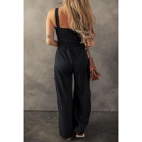 Black Drawstring Wide Leg Cargo Pockets Sleeveless Jumpsuit - XL thumbnail