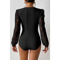 Black Frenchy Contrast Lace Bishop Sleeve Bodysuit - L thumbnail