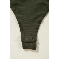 Moss Green Ruched Wrap V Neck Long Sleeve Bodysuit - L thumbnail