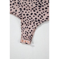 Smoke Gray Leopard Print Long Sleeve Scoop Neck Slim Fit Bodysuit - L thumbnail