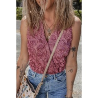 Heather Floral Textured V Neck Wrapped Sleeveless Bodysuit - L thumbnail