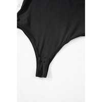Black Solid Color Pleated One Shoulder Bodysuit - L thumbnail