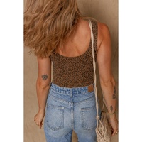 Brown Leopard Printed Sleeveless Scoop Neck Bodysuit - L thumbnail