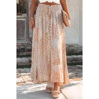 Azura Exchange Flower Print Maxi Skirt with Smocked Waist and Button Slit - M thumbnail