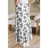 Black Boho Floral High Waist Ruffle Split Maxi Skirt - L thumbnail