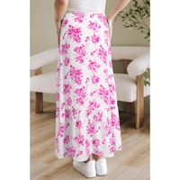 Rose Boho Floral High Waist Ruffle Split Maxi Skirt - M thumbnail