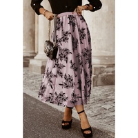 Peach Blossom Floral Leaves Embroidered High Waist Maxi Skirt - L thumbnail