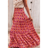 Rose Vintage Boho Floral Print Tiered Maxi Skirt - M thumbnail