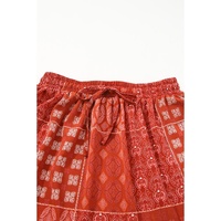 Red Bohemian Mix Print Long Flared Skirt - M thumbnail