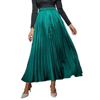 Blackish Green Satin Elastic Waist Pleated Maxi Skirt - XL thumbnail
