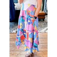 Pink Printed Pocketed High Waist Maxi Skirt - XL thumbnail