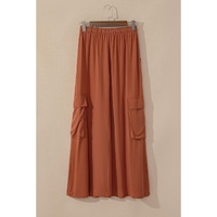 Chestnut Mineral Wash Cargo Pocket Drawstring Waist Maxi Skirt - L thumbnail