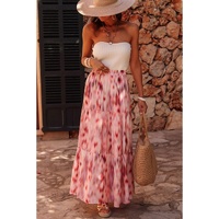 Pink Abstract Watercolor Tie Dye Tiered Maxi Skirt - M thumbnail