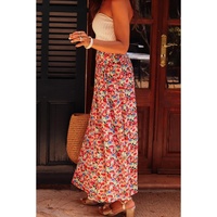 Red Floral Print Wide Waistband Side Slit Maxi Skirt - XL thumbnail