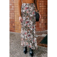 Brown Floral Print High Waist Maxi Skirt - L thumbnail