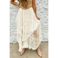 Beige Lace Cascading Tiered High Waist Maxi Skirt - XL thumbnail